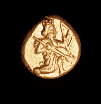Seltene antike griechische Münze, Goldener Persischer Dareikos, Großer König kniend mit Bogen, ca. 450 v. Chr. von Unbekannt Unbekannt